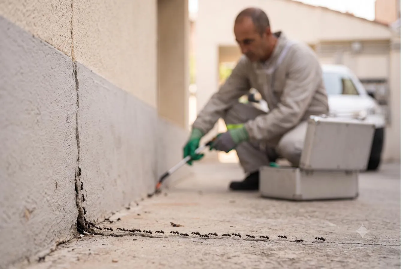 Tratamiento de hormigas en el punto de entrada de una pared