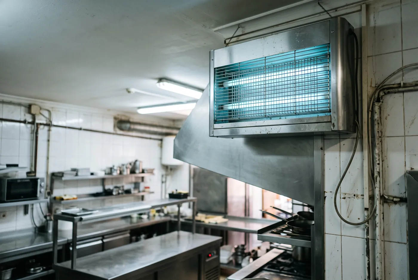 Insectocutor en la cocina de un local de hostelería