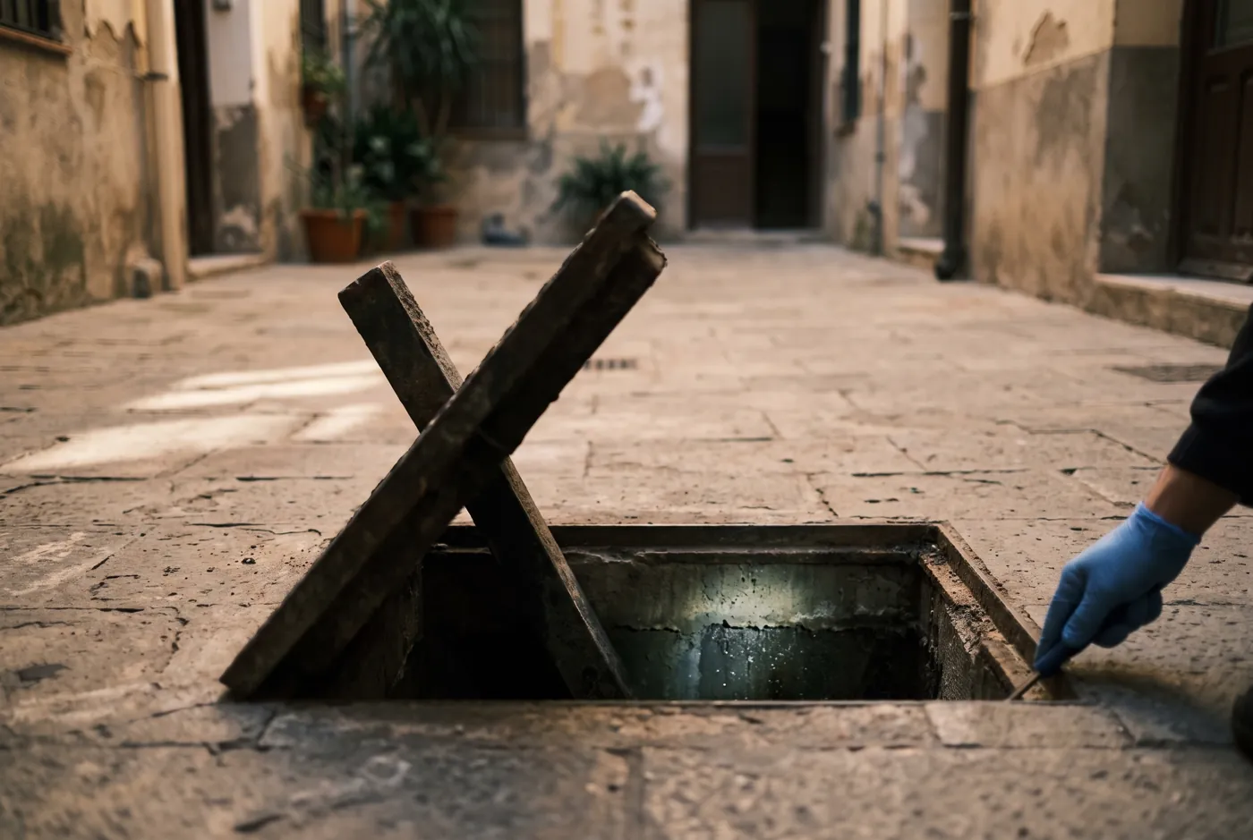 Arqueta en el patio de una comunidad de vecinos
